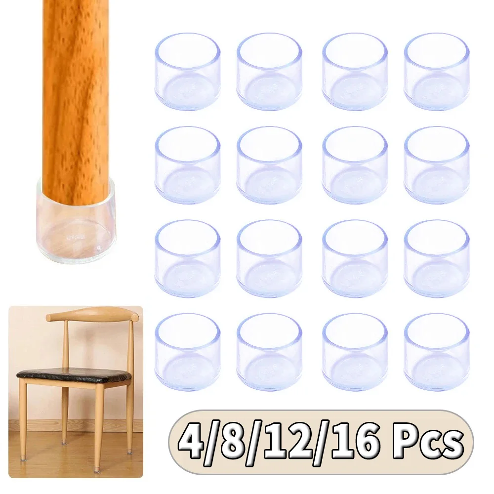 4/8/12/16 PCS Anti-Noise Chair Leg Silicone Floor Protectors Transparent Rubber Furniture Leg Cap Non-Slip Table Feet Caps Cover